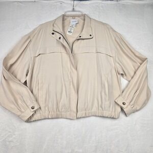 NWT Nine West Women's Large Light‎ Beige Lightweight Utility Bomber Jacket